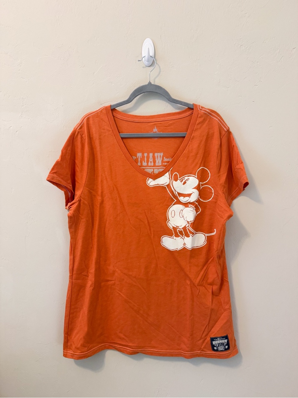 Women's Disney Parks Vintage Mickey Mouse Orange V-Neck Tee